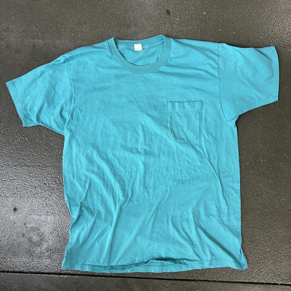 Vintage Jockey Lite Deck Shirt Mens XL Teal Blue Pocket Tee Made USA 80s